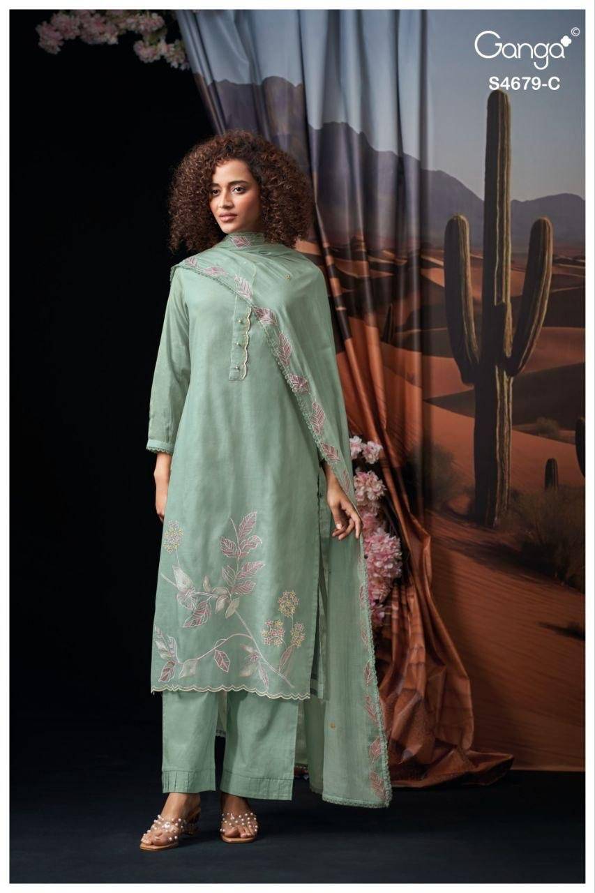 GIVRA 4679 By Ganga Fashion 4679-A To  4679-D Series Beautiful Festive Suits Stylish Colorful Fancy Casual Wear & Ethnic Wear PREMIUM PURE MUL SOLID Print Dresses At Wholesale Price